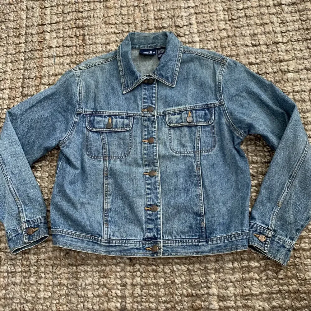 Vintage 90s Jean Jacket Bill Blass Womens Size Medium 100% Cotton Denim Trucker